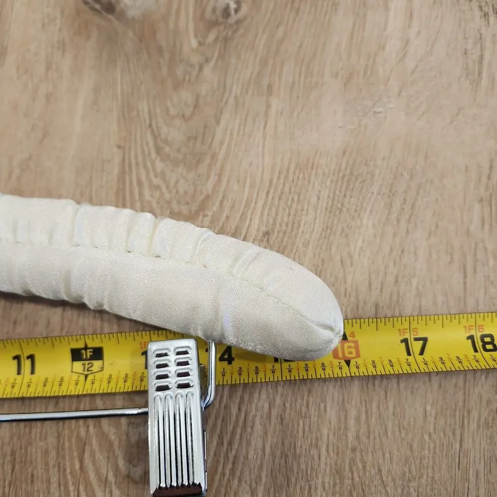 Lot of 6 Vintage Ivory White Satin Padded Hangers 15